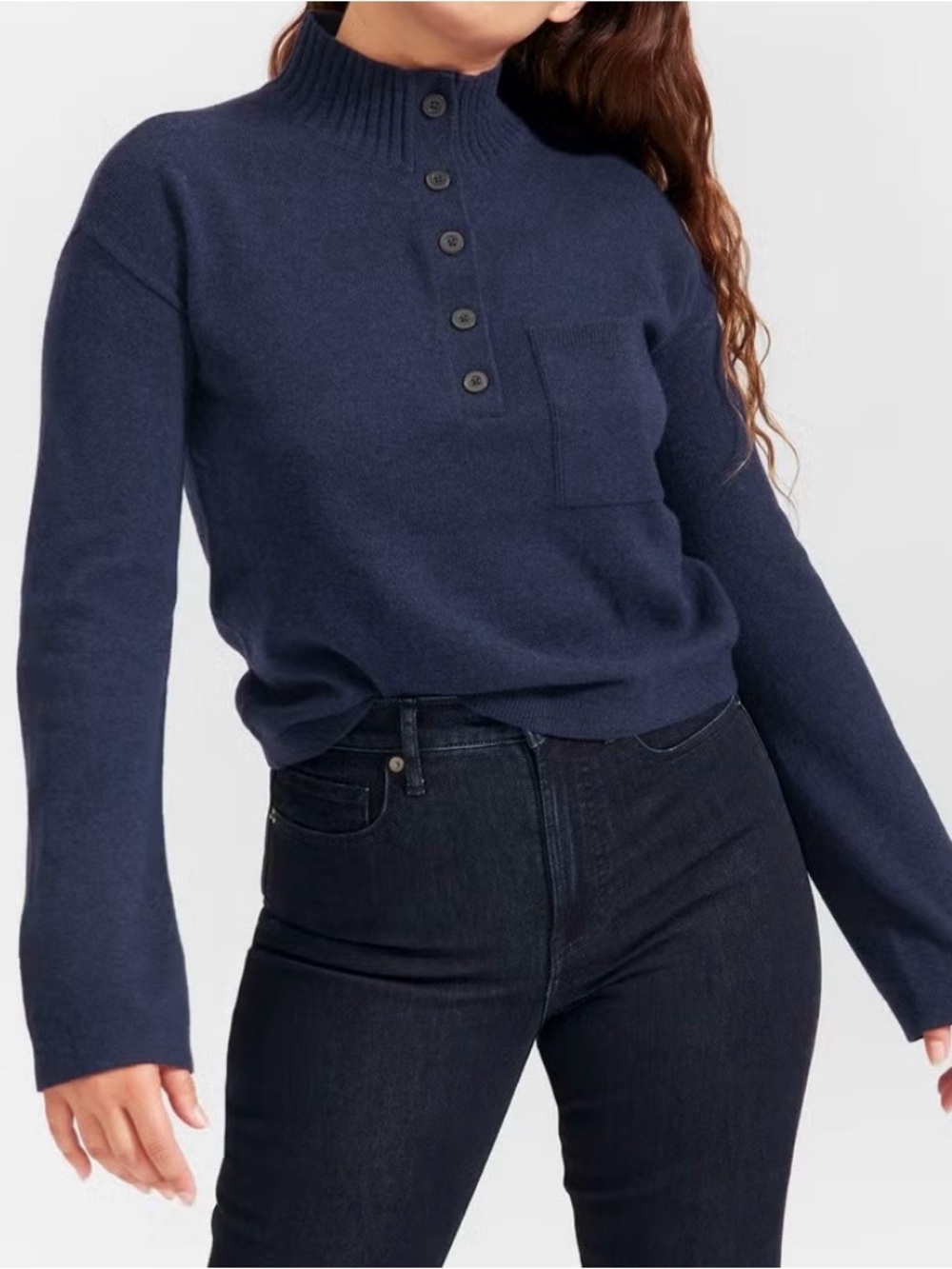 Everlane The ReCashmere Wool Button Mockneck in Navy